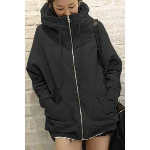 Casual Solid Color Loose-Fitting Zippered Long Sleeve Women's Hoodie - Black One Size(fit Size Xs To M) Hoodie with Monochrome Minimalist Simple Casual Solid Color Loose-Fitting Zippered Long Sleeve Women's Hoodie - Black One Size(fit Size Xs To M) Hoodie with Monochrome Minimalist Simple