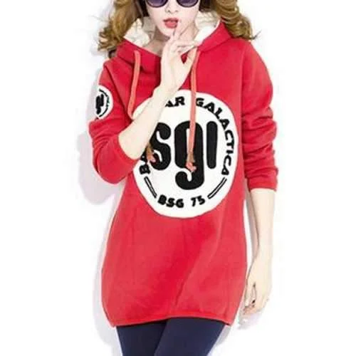 Stylish Letter Print Long Sleeves Flocking Hoodie For Women - Red Xl Hoodie with Emblem Brand Identity Stylish Letter Print Long Sleeves Flocking Hoodie For Women - Red Xl Hoodie with Emblem Brand Identity