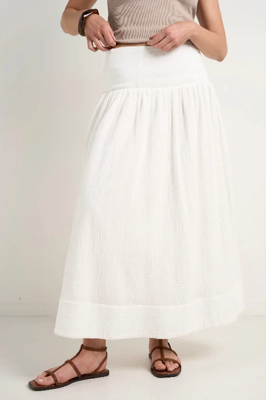 Unwind Ivory Shirred Back Tiered Maxi Skirt slim fit skirt