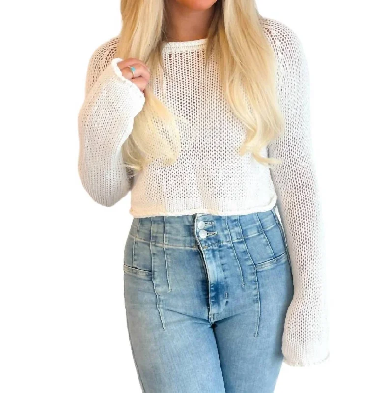 Victoria Sweater In White Spandex Blend Rayon Blend Denim Blend