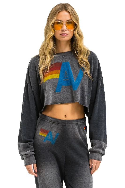 VINTAGE LOGO CROPPED CREW SWEATSHIRT RELAXED - FADED SMOKE Hoodie with Belted Waist Structured Tailored VINTAGE LOGO CROPPED CREW SWEATSHIRT RELAXED - FADED SMOKE Hoodie with Belted Waist Structured Tailored