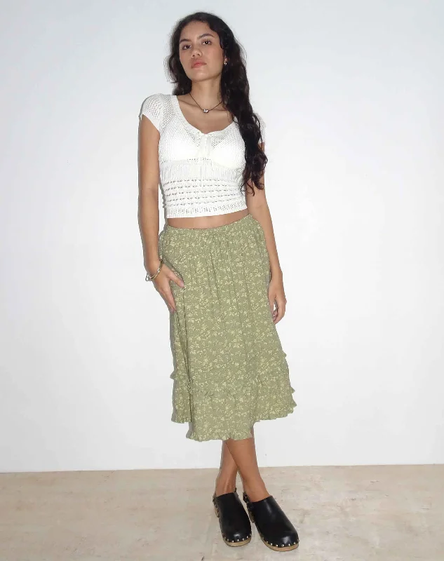 Wala Midi Skirt in Ditsy Floral Green denim skirt casual