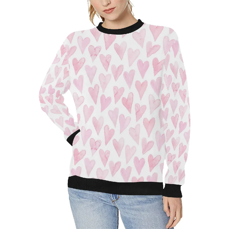 Watercolor pink heart pattern Women's Crew Neck Sweatshirt Hoodie with Sequins Glamorous Eye-catching Watercolor pink heart pattern Women's Crew Neck Sweatshirt Hoodie with Sequins Glamorous Eye-catching