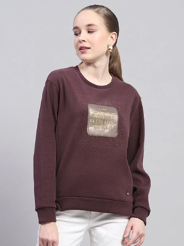 Women Maroon Printed Round Neck Full Sleeve Sweatshirt Hoodie with Toggle Buttons Decorative Unique Women Maroon Printed Round Neck Full Sleeve Sweatshirt Hoodie with Toggle Buttons Decorative Unique