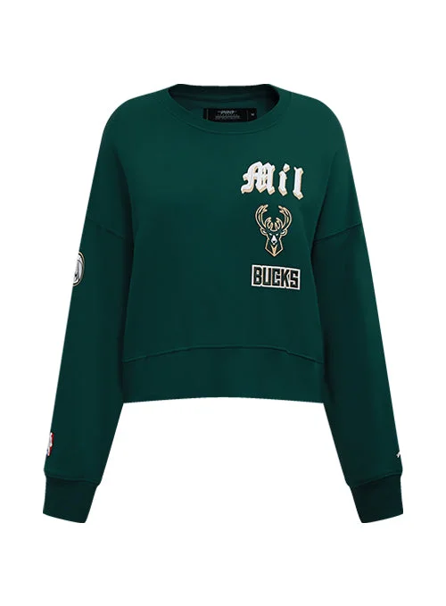 Women's Pro Standard Old English Milwaukee Bucks Crewneck Sweatshirt Hoodie with Camouflage Military Edgy Women's Pro Standard Old English Milwaukee Bucks Crewneck Sweatshirt Hoodie with Camouflage Military Edgy