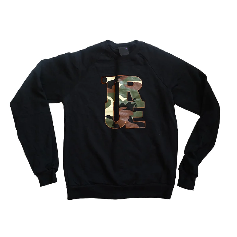 Womens True Logo Camo Crewneck Sweatshirt Black Hoodie with Illustration Artistic Creative Womens True Logo Camo Crewneck Sweatshirt Black Hoodie with Illustration Artistic Creative