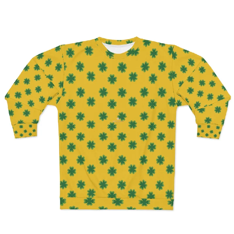 Yellow St. Patty's Day Sweatshirt, Yellow St. Patrick's Day Green Clover Print Unisex Couple's Designer Sweatshirt- Made in USA Hoodie with Batwing Sleeves Loose Dramatic Yellow St. Patty's Day Sweatshirt, Yellow St. Patrick's Day Green Clover Print Unisex Couple's Designer Sweatshirt- Made in USA Hoodie with Batwing Sleeves Loose Dramatic